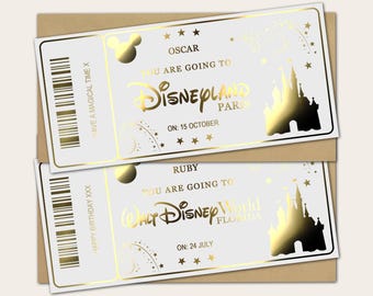 Personalised Metallic Foil Disneyland Paris Ticket, Disney World Florida Surprise Gift Voucher
