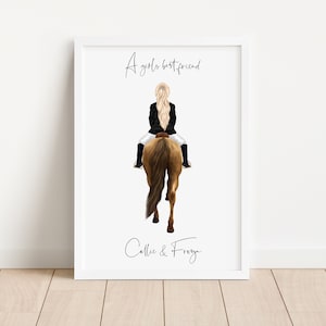 Horse Riding Gifts For Girls - Personalised Horse Rider Illustrated Print - Equestrian Picture Wall Art Poster Bedroom Print