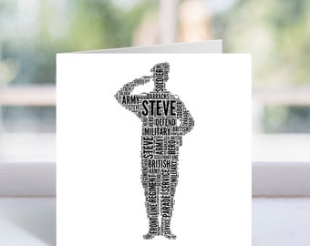 Personalised Army Soldier Card - Custom Word Art Card - Military Birthday, Retirement Cards - For Him, Her, Men, Women