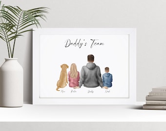 Gepersonaliseerde poster papa's team, Vaderdagcadeau, ingelijste foto aangepaste kunst aan de muur, cadeau voor papa, familieportret