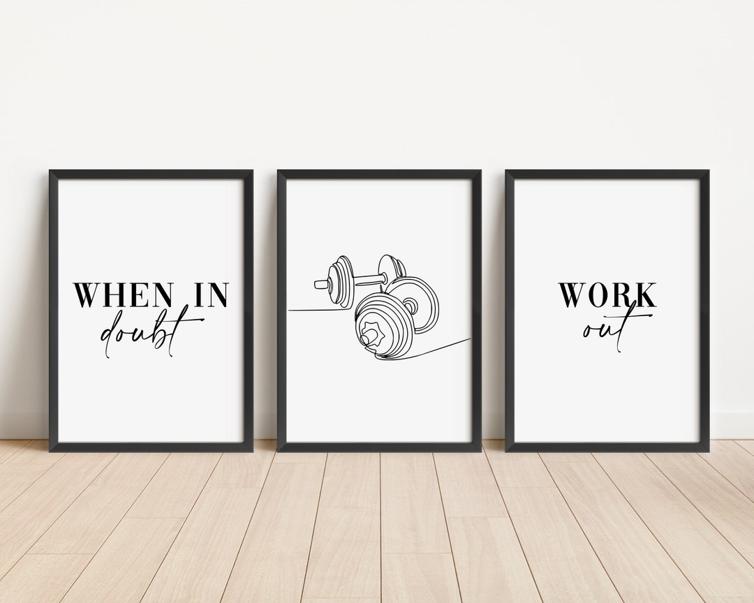 Set of 3 Work Out Prints, Weight Lifting Quote Wall Art Prints ...