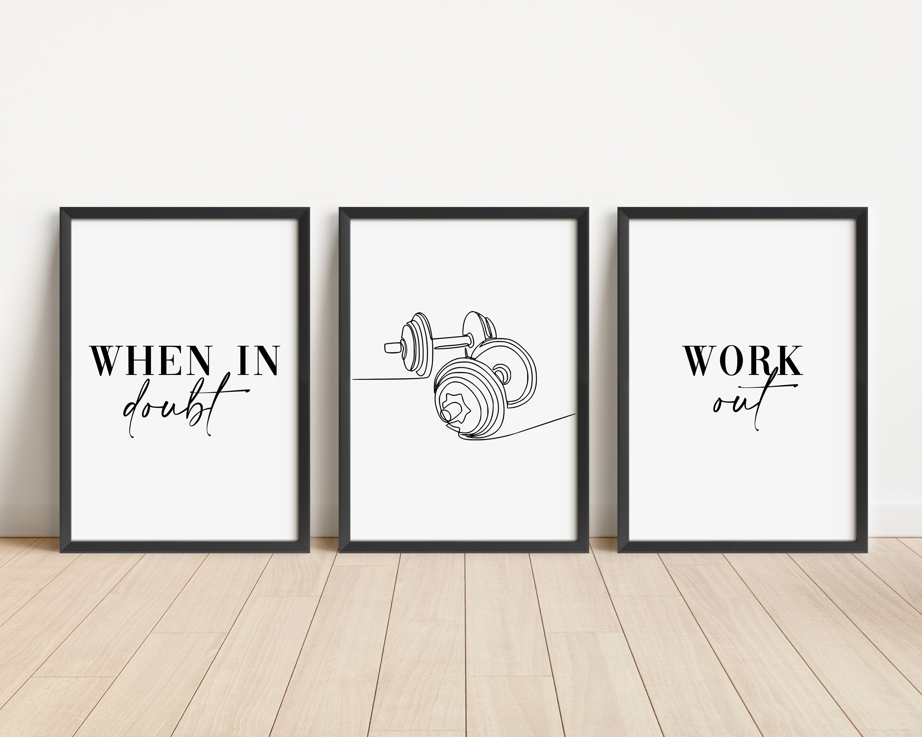 Set of 3 Work Out Prints, Weight Lifting Quote Wall Art Prints, Unframed Gym Artwork, Home Gym Décor - A5 A4 A3 Black And White Line Art