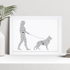 Personalised Female Dog Walker Word Art Print - Custom Pet Keepsake