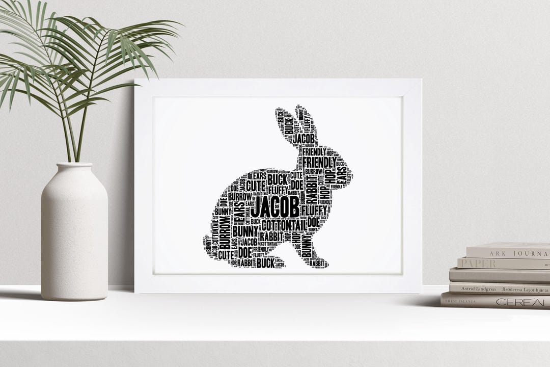 Personalised Rabbit Word Art Print, Rabbit Lover Gift, Custom Wall Art ...
