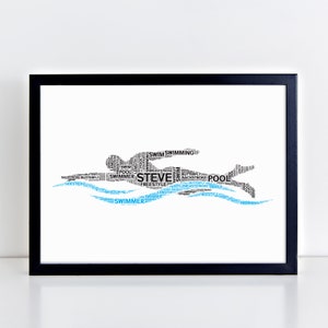 Impression d'art personnalisée nageur masculin - cadeaux photo sur le thème de la natation - pour lui, hommes, garçons - impressions de natation en mer