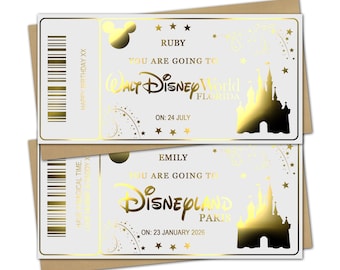Personalised Metallic Foil Disneyland Paris Ticket, Disney World Florida Surprise Gift Voucher