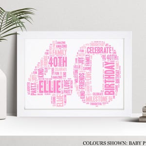Personalised 40th Word Art Print, Custom Wall Art Framed Picture Birthday Gift, For Him, Her, Men, Women, Son, Daughter NL