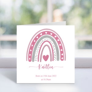 Personalised New Born Baby Rainbow Card - Girl or Boy Childrens Card - New Baby, Newborn Card
