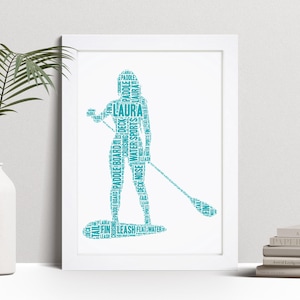 Personalised Female Paddle Boarder Word Art Print, Paddle Boarding Gift, Custom Wall Art Framed Picture, Present For Women, Girls NL Bild 1
