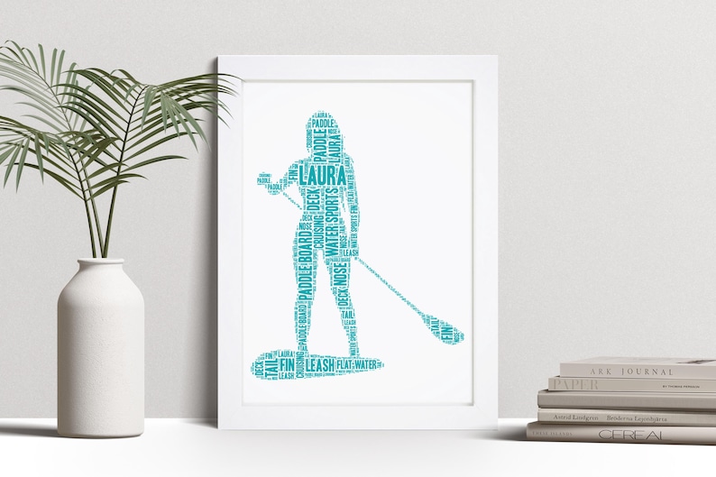 Personalised Female Paddle Boarder Word Art Print, Paddle Boarding Gift, Custom Wall Art Framed Picture, Present For Women, Girls NL Bild 1