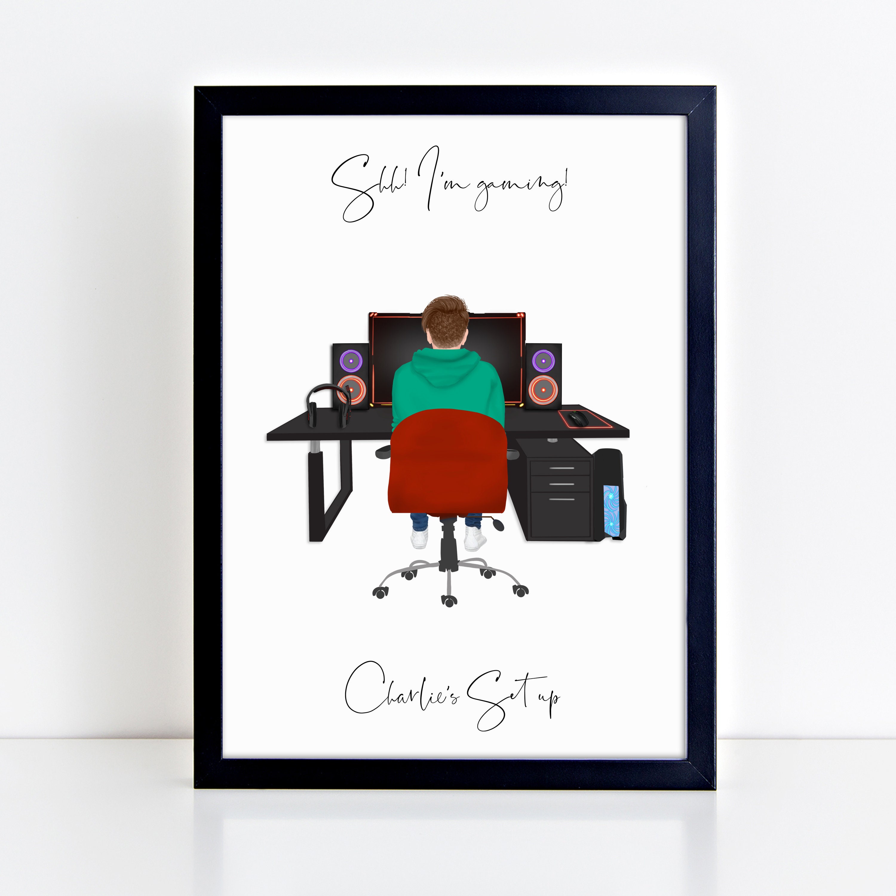 Personalised Male PC Gamer Print PC Gaming Set up Wall Art 