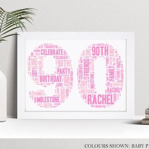 Personalised 90th Word Art Print, Custom Wall Art Framed Picture Birthday Gift, For Him, Her, Men, Mum, Dad, Friend NL