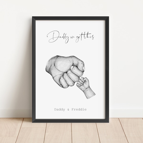 Personalised Father Child Hand Print - Custom Poster - Picture For New Parent Dad, Daddy, Grandad - Birthday From Kids, Son, Daughter