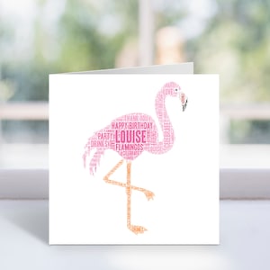 Gepersonaliseerde flamingokaart - aangepaste woordkunstkaart - verjaardagscadeaus - voor haar, vrouwen, meisjes