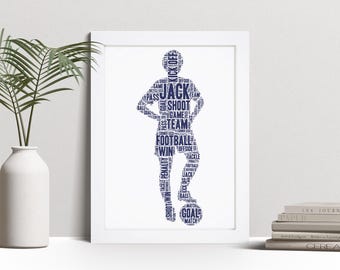Personalised Male Footballer Word Art Print, Football Gift, Custom Wall Art Framed Picture, Present For Him, Men, Boys NL