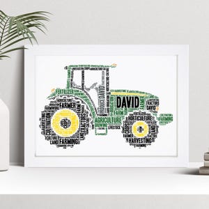 Gepersonaliseerde tractor WordArt-print, landbouw, cadeau boer, aangepaste muurkunst ingelijste afbeelding, cadeau voor hem, mannen, vrouwen, kinderen NL