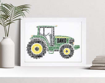 Personalised Tractor Word Art Print, Farming, Farmer Gift, Custom Wall Art Framed Picture, Present For Him, Men, Women, Kids NL