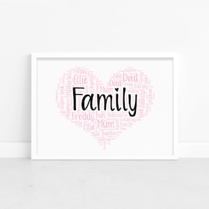 Personalised Family Heart Print - Custom Word Wall Art - Mothers Day, Birthday Gifts - For Mum, Mummy, Nan, Nanny, Grandma,