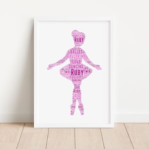 Personalised Ballerina Print - Ballet Dancer Custom Wall Art - Birthday Gifts For Girls, Kids, Childrens - Daughter, Granddaughter, Niece