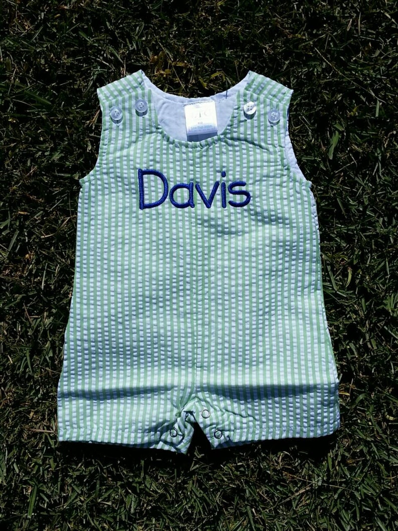 Baby Boy Monogrammed Jon Jon Green Jon Jon Seersucker Jon Jon Baby Boy Outfit Baby Shower Gift image 7