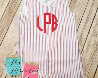 Monogrammed Baby Bubble - Red and White Bubble - 4th of July Bubble - Fourth of July Romper - Bubble Romper - Baby Boy Bubble