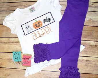 Girls Halloween Outfit - Halloween Girls Shirt- Halloween Faux Smock