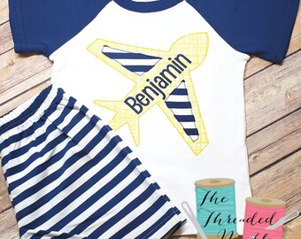 Airplane Outfit - Airplane Applique - Airplane Monogram Shirt - Boys Airplane Shirt - Airplane Birthday