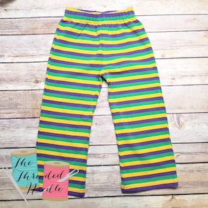Mardi Gras Kids Striped Leggings Carnival Pants Cosplay Children Parade  Harlequin Purple Green Yellow Festival Fat Tuesday Tights Outfit 