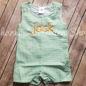 Baby Boy Monogrammed Jon Jon Green Jon Jon Seersucker Jon Jon Baby Boy Outfit Baby Shower Gift image 5