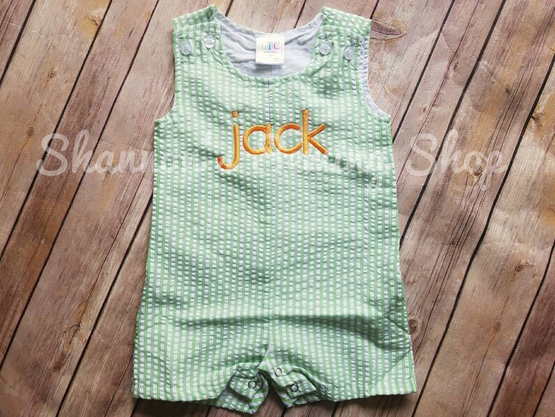 Baby Boy Monogrammed Jon Jon Green Jon Jon Seersucker Jon Jon Baby Boy Outfit Baby Shower Gift image 5