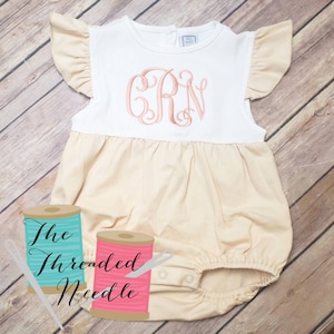 Monogrammed  Baby Bubble -  Tan and White Monogrammed Bubble - Monogrammed Romper - Romper Bubble - Baby Girl Romper - Baby Girl Sunsuit -