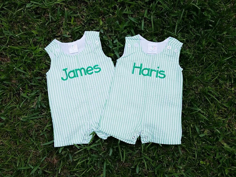 Baby Boy Monogrammed Jon Jon Green Jon Jon Seersucker Jon Jon Baby Boy Outfit Baby Shower Gift image 4