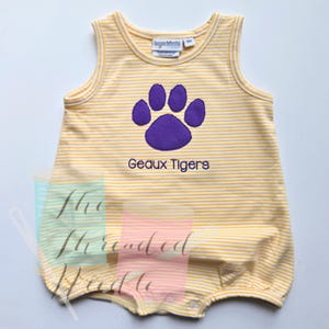 Yellow Baby Boy Bubble - Purple Stripe Bubble - Tigers Bubble - Tiger Paw Bubble - Baby Boy Outfit - Baby Shower Gift