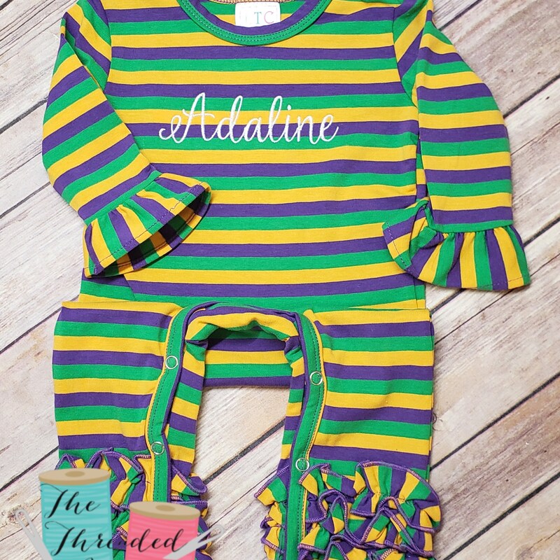 Cypress Row Baby Boys Mardi Gras Rugby Stripes on White Romper