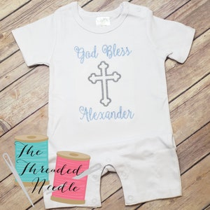 Baby Boy Christening Outfit - God Bless Romper - Baptism Outfit - Baby Boy Baptism - Baby Christening - Christening Party Outfit
