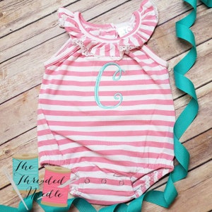 Monogrammed Baby Bubble - Girls Ruffle Bubble - Girls Summer Bubble - Baby Girl Monogrammed Bubble - Monogrammed Bubble - Monogrammed Romper
