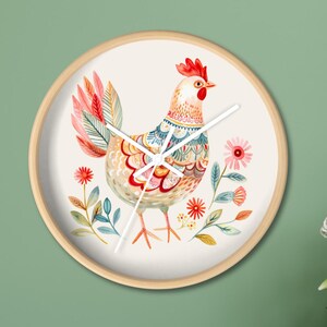 Whimsical Hen Wall Clock - Farmhouse Decor, Rustic Kitchen Wall Art, Gift for Chicken Lovers, Cute Home Accent, Farmhouse Style,