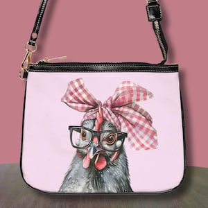 Chicken Purse, Cute Animal Lover Gift, Handbag with Chickens, Farm Theme Clutch, Chicken Print Bag, Gift for Her, Gift for Chicken Lovers