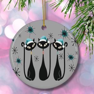 Retro Atomic Cats Ceramic Ornament: Holiday Decor, Cat Lover Gift