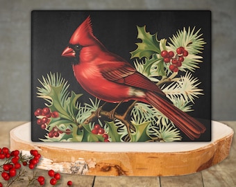 Cardinal Tempered Glass Cutting Board: Bird Lover Kitchen Decor