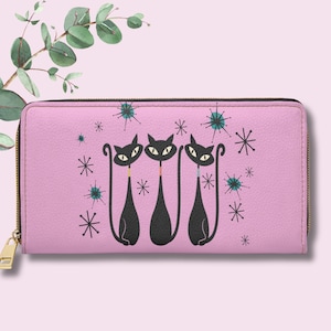 Atomic Cats Brieftasche, Katzenliebhaber Brieftasche, Modische Brieftasche, Einzigartige Mid Century Modern Katzen, schrulliges Geschenk für Katzenliebhaber, Geschenk für Sie