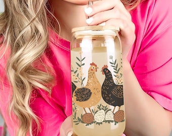 Copo Farmhouse Chicken Sipper: Copo rústico para galinhas e ovos com tampa de bambu