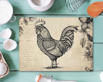Tabla de cortar de vidrio con forma de gallo: decoración rústica para cocina de granja