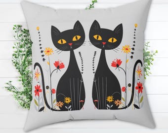 Mid-Century Modern Katzen Kissen: Retro Wohndekor Dekokissen
