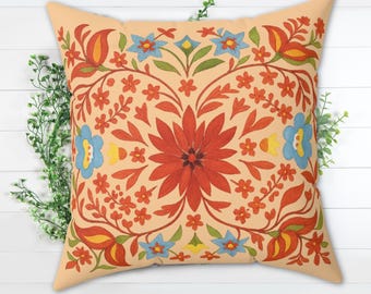 Scandinavian Floral Throw Pillow: Vintage Nordic Boho Home Decor