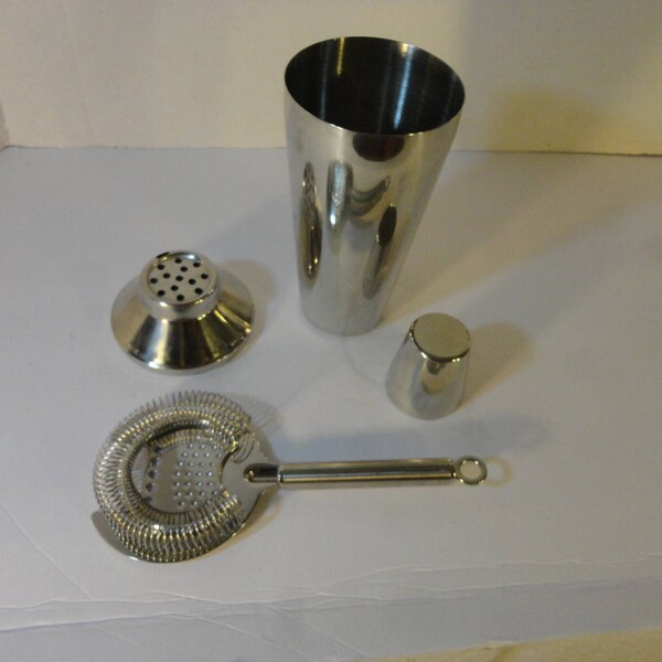 Martini mixer 3pc. shacker and shot glass includes hand held strainer/ice arrestor