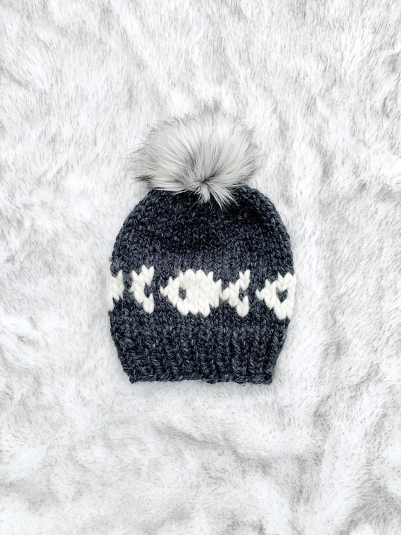 Fish Beanie, Charcoal and Cream, Made to Order, Ice Fishing, Ice