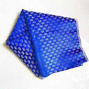 Luxurious Handloom Royal Blue Banarasi Brocade Double-Sided Silk Fabric with Paisley Motifs by Yardage