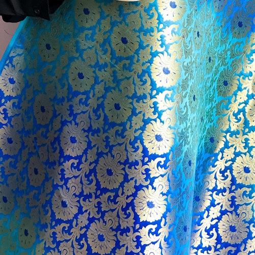Shades of Blue Ombre Art Silk Handcrafted Banarasi Brocade | Etsy