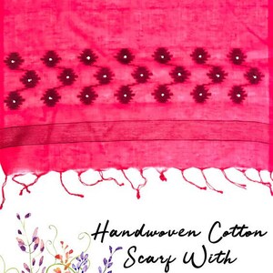 Pure Soft Jamdani Cotton Khadi Scarf with Dazzling Rhinestone Crystals and Fringes